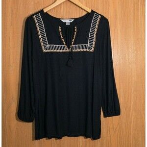 Old Navy Womens Boho Tunic Top Shirt Size XS Black Beige White Pink Embroidery